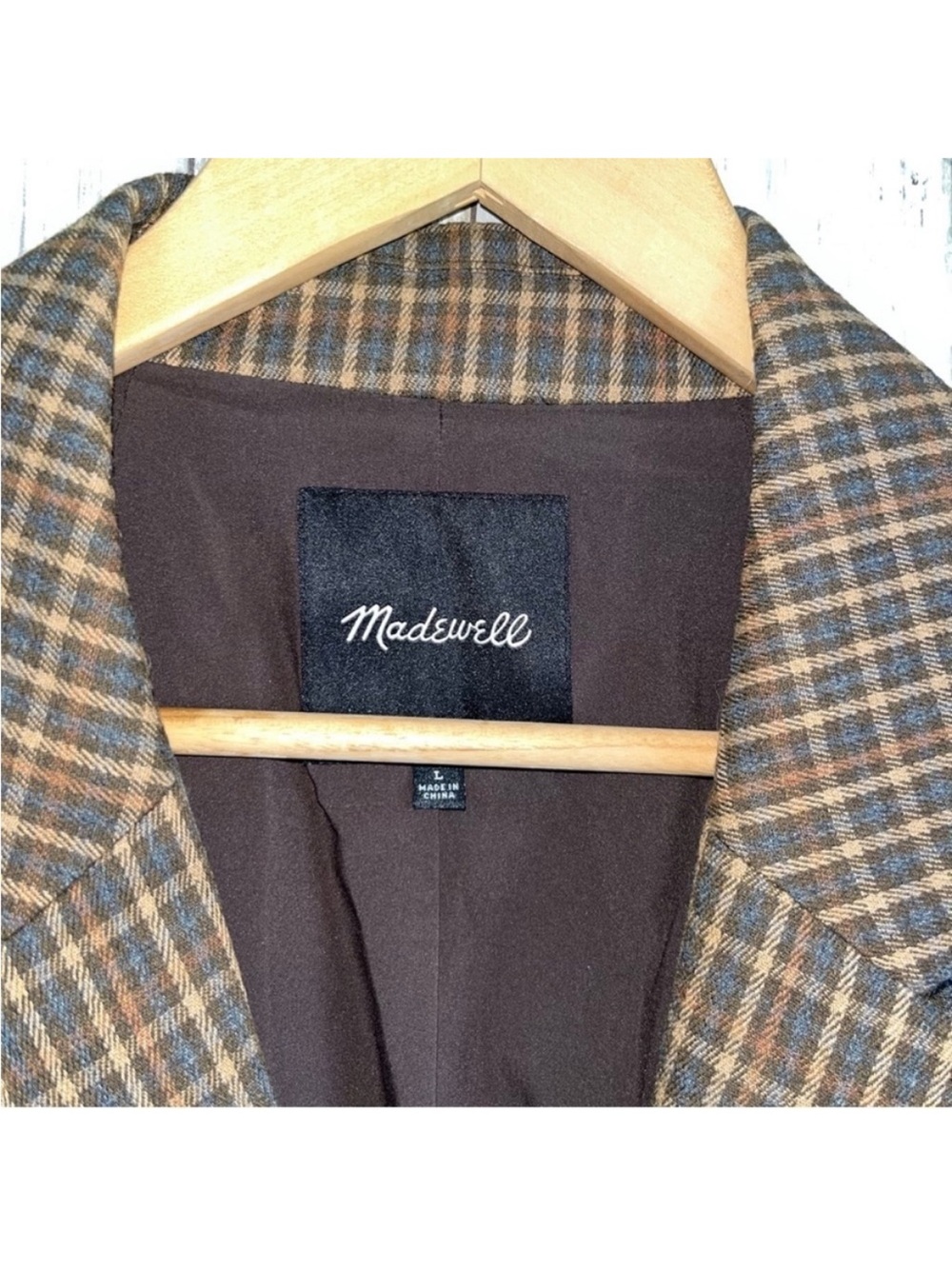 Madewell Caldwell Blazer Mandell Plaid Double Breasted Brown Tan Size L - Picture 7 of 7